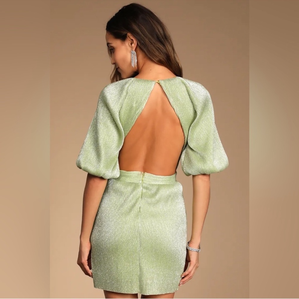 Lulu's Shimmering Light Green Backless Dress